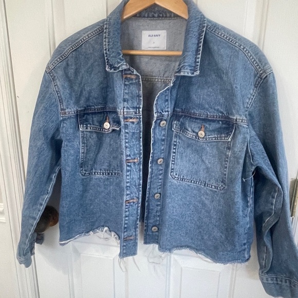 Old Navy Large Denim Jean Jacket Women’s Cut Off Blue Distressed - Picture 2 of 7